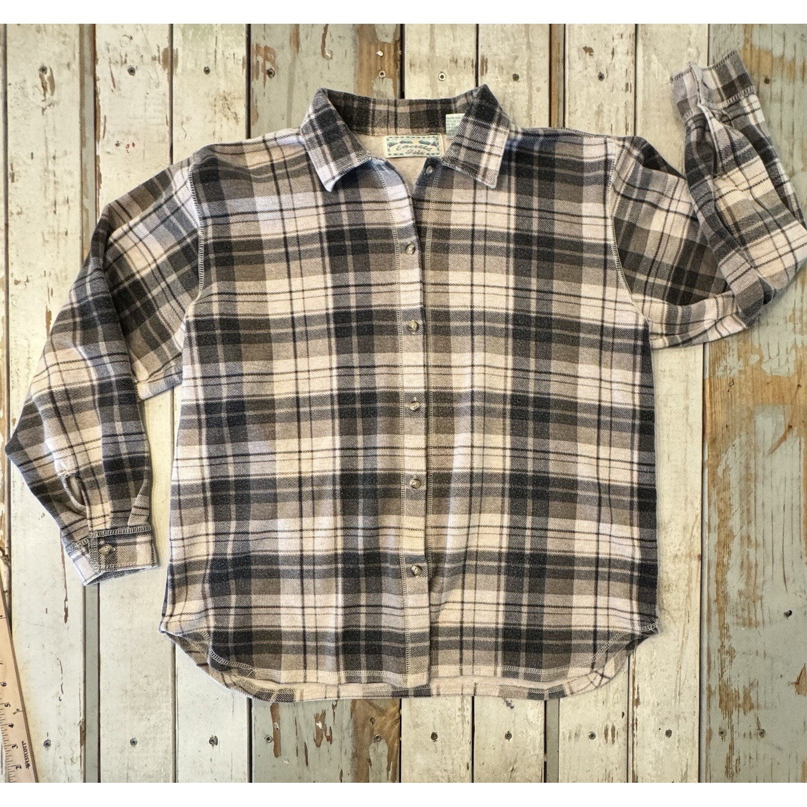 Brown Plaid Button Up Shirt Size Large By Emerald Isle Made In Burma